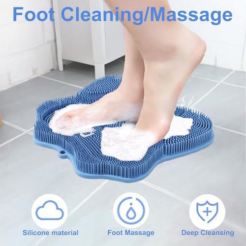 Shower Foot Scrubber, Shower Foot and Back Scrubber with Suction Cups, Shower Silicone Foot Washer for Exfoliating Massage£¨Blue&Pink£©