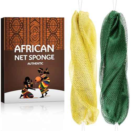 African Exfoliating Net Sponge Authentic - Real African Bath Sponge with Knots and Ropes - Back Scrubber Exfoliator Washer Cloth with Travel Bag - Body Shower Skin Care Essentials for Daily Use