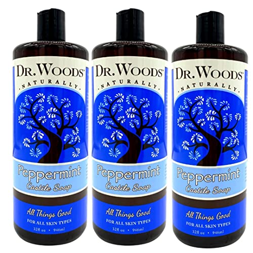 Dr. Woods Peppermint Liquid Castile Soap - Castile Soap with Pure Peppermint Oil, Body Wash for Men and Women, Contains Olive Oil, Natural Cleanser for Face, Hands, and Body - 32 Fl Oz, Pack of 3