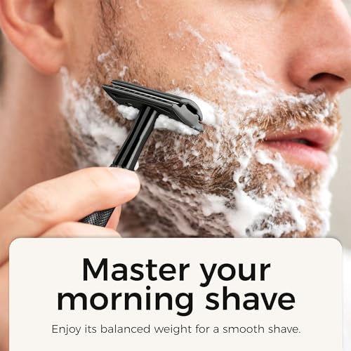 ZOMCHI Safety Razor for Men with 5 Double Edge Safety Razor Blades, One Blade Safety Razor, Metal Razor Zero Waste ? Black