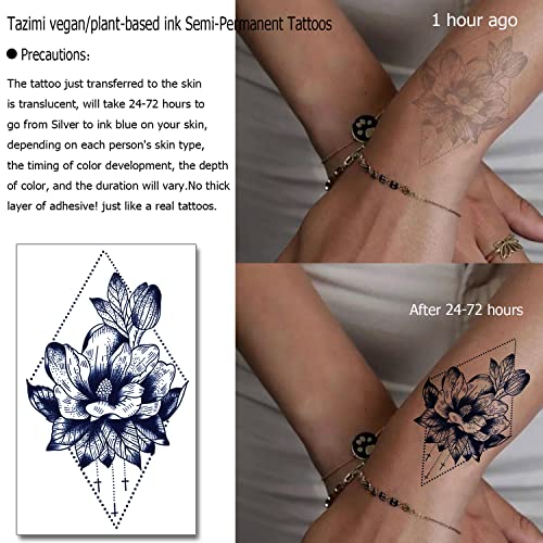 Tazimi Semi Permanent Temporary Tattoos for Women Girls - Large Long Lasting Temporary Butterfly Flower Lion Swallow Tattoos,Lasts 1-2 Weeks Waterproof Realistic Fake Tattoos