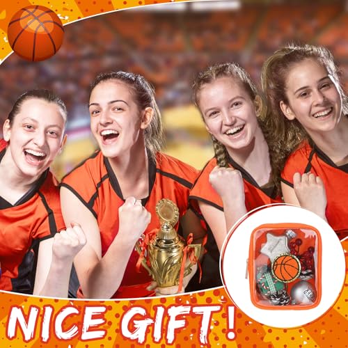 Reginary 12 Pcs Basketball Party Favors Basketball Makeup Bags Bulk with Chenille Patch Valentine Team Gifts Waterproof Travel Size for Women