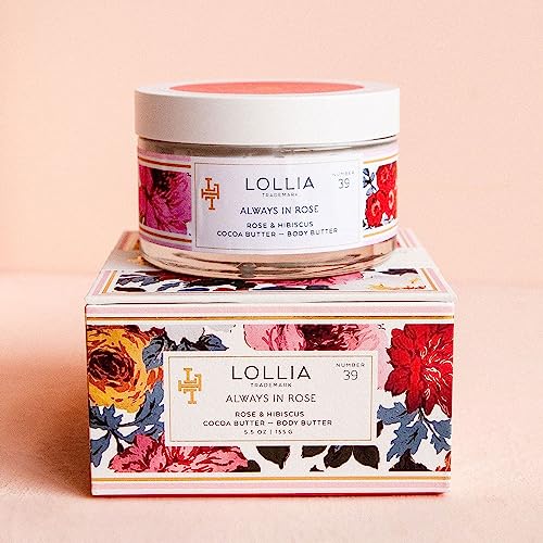 LOLLIA Always in Rose Body Butter, 5.5 oz. - Rose & Hibiscus Fragrance ? Shea Butter & Cocoa Butter, Body Lotion for Women, Hydrating & Smooth Body Moisturizer