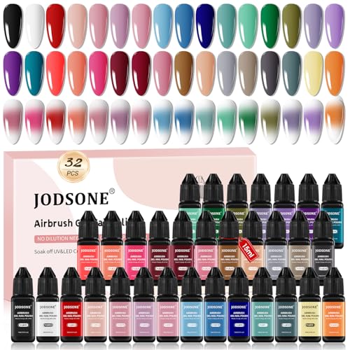 JODSONE 32 Colors Airbrush Gel Nail Polish kit, No Dilution Gel Nail Polish Strong Coverage, Highly Saturated Colors Ideal for at Home Salon Use Girls Gift