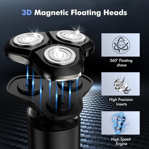 Electric Razor for Men, 2025 Magnetic Electric Shavers, IPX7 Waterproof Wet/Dry Mens Shaver, Smart LED Display & All-in-One Charging Base with Trimmers