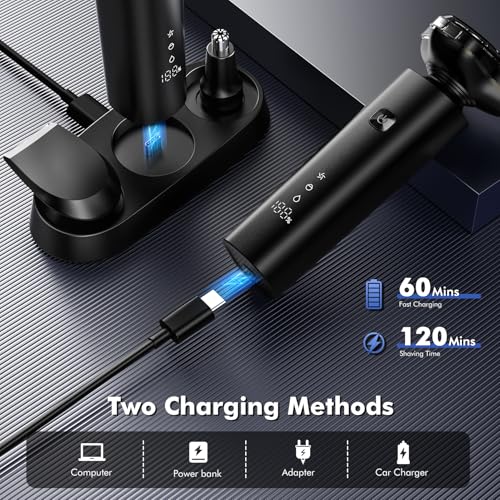 Electric Razor for Men, 2025 Magnetic Electric Shavers, IPX7 Waterproof Wet/Dry Mens Shaver, Smart LED Display & All-in-One Charging Base with Trimmers