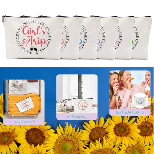 6 Pcs Girls Trip Gifts Girls Weekend Makeup Bag Girls Trip 2026 Gifts Favors Summer Gifts Cosmetic Bag Toiletry Bag Zipper Pouch Weekender Bags for Women Girl Friendship Bachelorette Party Birthday