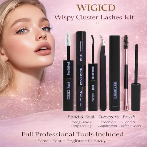 Lash Clusters Kit, Eyelash Clusters Individual Lash Extension Kit 480 Pcs D Curl Fluffy Wispy False Eyelashes Extensions Thin Band with Bond Seal Tweezers Brush Removers (30D+40D KIT 9-16mm)