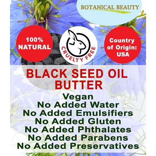 Botanical Beauty BLACK SEED OIL BUTTER 100% Natural Pure Virgin Unrefined Raw for FACE, SKIN, BODY, HAIR, NAILS, DRY SKIN. Organic Black Seed Oil, Shea Nut Butter, Vitamin E, Beeswax. 4 Fl oz 120 ml