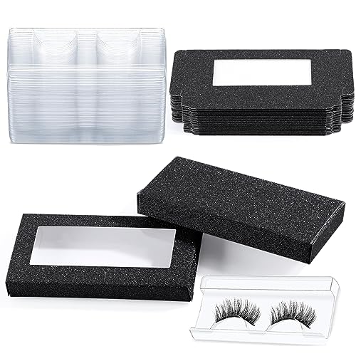 40 Pieces Lash Packaging Wholesale Empty Eyelashes Packaging Box and False Lash Trays, 20 Pieces Empty Eyelash Boxes Lash Box Packaging Empty with 20 Pieces Empty Eyelash Tray (Black)