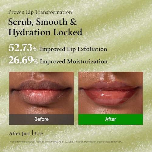 FULLY Green Tomato Smoothie Sugar Lip Scrub, Gentle Lip Exfoliator with Organic Sugar & Tomato Seed Oil for Smooth, Hydrated Lips, Vegan Daily Lip Polish for Dry, Flaky Lips, Korean Skincare, 0.42 oz