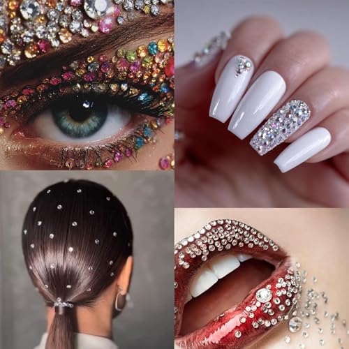 1550Pcs Self Adhesive Rhinestones Pearl for Face Makeup 15 Colors Rainbow Rhinestones Eyes Makeup Stick on Pearls Stickers DIY Nail Decorations