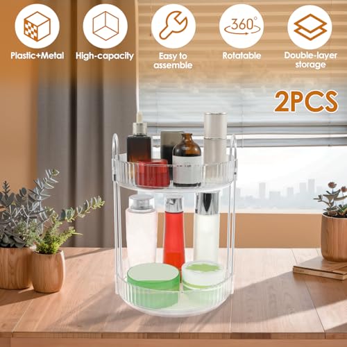 Rotating Makeup Organizer 360¡ÆRotating Skincare Organizer Large Capacity Rotating Cosmetic Organizer 2 Layers Rotating Vanity Organizer Practical Rotating Dresser Organizer for Countertop (Clear 2PCS)