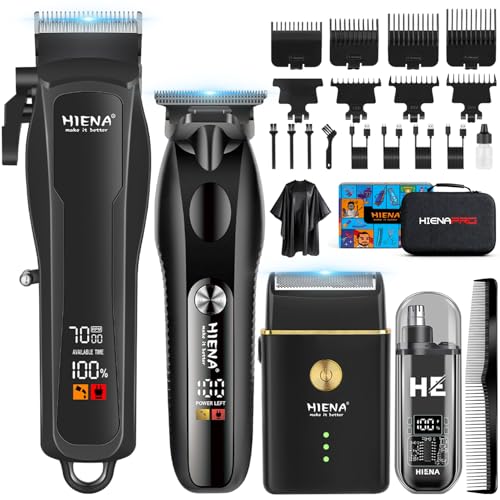 HIENA PRO Hair Clippers for Men Professional, Cordless Barber Clipper T-Blade Beard/Hair Trimmer Electric Razor Foil Shaver Set, Men's Hair Cutting Kit with LED Display, Barber or Home Use