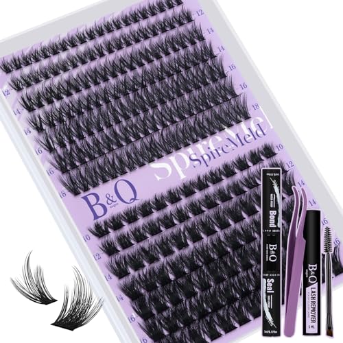 B&Q SpireMeld Fluffy Lash Clusters Kit - 0.03mm Ultra-Fine Manga Lash Clusters, Achieve Voluminous & Soft Look, Includes 10-18mm Mixed Length, Complete DIY Eyelash Extension Kit (80D+100D-10-18MIX)