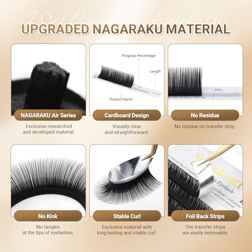 NAGARAKU Wet Camellia Eyelash Extension, Individual Lashes 3 Multi-length Fans Premium Matte Black Natural Pre-Glued Classic Lash Extensions Mega Volume Beauty Salon Supplies - 0.07LC 12-13-14