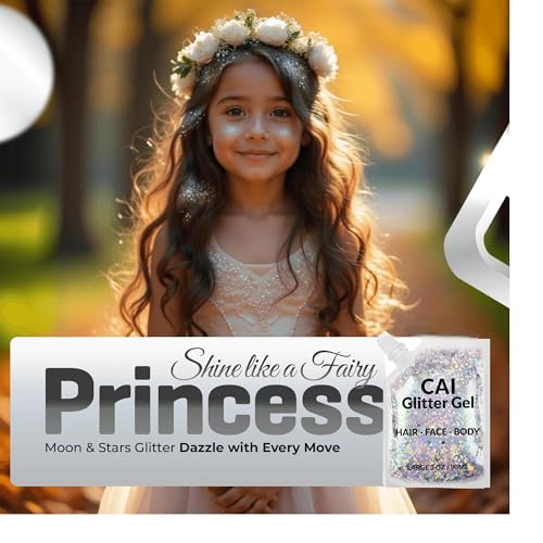 Face, Body & Hair Glitter Gel ? Rave Glitter for Kids and Women ? 3 Oz Cosmetic-Grade Gel w/Moon & Stars for Festivals & Halloween Party, Easy Apply & Wash Off - Silver 1Pack