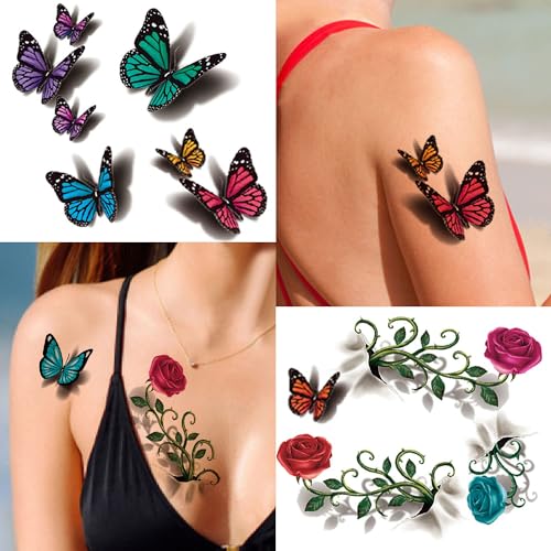 Cerlaza 78 Styles Temporary Tattoos for Women Adults, Butterfly Tattoo Stickers Realistic Tatuajes Temporales Woman, Waterproof Long Lasting Christmas Flower Fake Tattoos Sexy Semi Permanent Tatoo