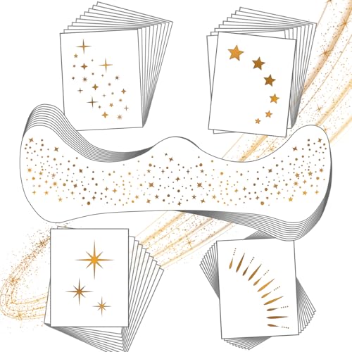20 Pcs Gold Face Makeup Patches, Glitter Freckles Face Tattoo for Teenagers & Young Women, Sparkle Freckles Makeup Patches, Waterproof Face Glitter Freckles for for Christmas(Gold)