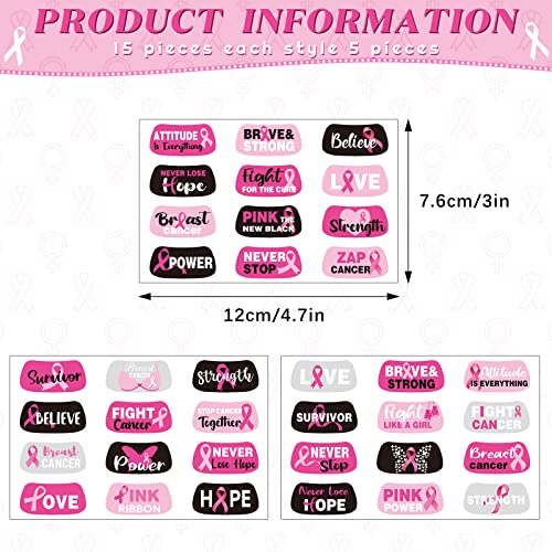 180 Pieces Breast Cancer Awareness Face Tattoos Pink Breast Cancer Stickers Pink Ribbon Temporary Tattoos for Women for Party Fundraising Accessories Decoration