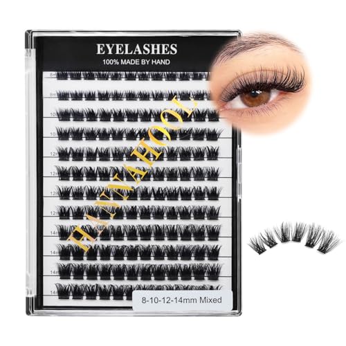 Mixed 8-12-14-16mm/8-10-12-14mm/10-12-14-16mm/14-15-16mm Wide Stem Individual False Eyelashes Soft Lightweight Volume Eyelashes Extensions Makeup Cluster Lashes (Mixed 8-10-12-14mm)