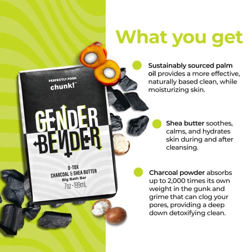 Perfectly Posh - Gender Bender Chunk Big Bath Bar - Deep Cleansing Charcoal Soap with Shea Butter, Nourishing Daily Cleanse - 199grams