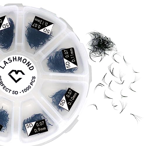1000 Premade Fans Eyelash Extension Handmade Loose Volume Short Stem Eyelash Multiple Options 5D/7D Pre-made Fans 0.07mm Thickness C/D Curl 8mm-15mm Mixed Length Volume Eyelash Extensions mixed Length Eyelash in the tray (5D/D Curl)