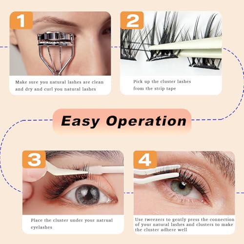 Travish Self Adhesive Eyelashes 10-14mm 80pcs D Curl No Glue Lashes Extensions Kit with Tweezers Press on Lashes No Glue Lash Clusters Natural Look Self Adhesive Lash Clusters