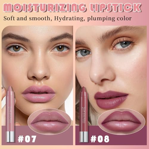 2Pcs Mauve & Wine Plum Hydrating Cream Lipsticks Lip Crayon for Women, Moisturing Lipstick Longwear Lip Liner Crayon Set for Ombre Shades, Matte Creamy Lips Stick Natural Nourishing Lips Balm Set, D