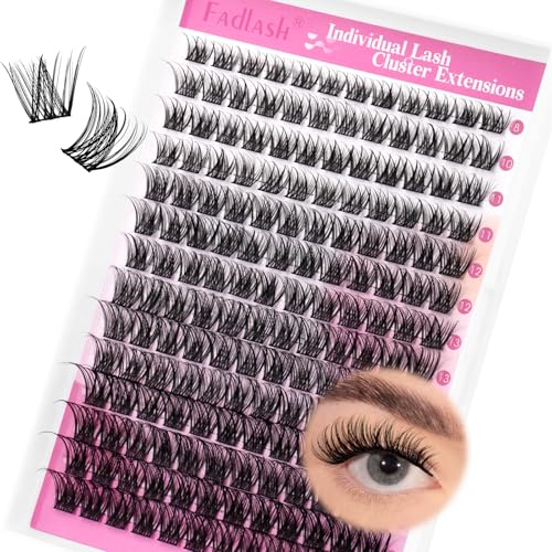 FADLASH Lash Clusters Wispy Eyelash Clusters D Curl 8-16mm Cluster Eyelash Extensions 168Pcs Individual Natural Lashes with Black Thin Band Soft and Reusable (GS49, 8-16mm)