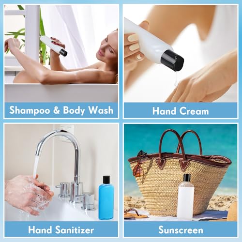 Domensi 50 Pcs Travel Bottles Bulk Empty Plastic Bottle 6.8oz Clear Refillable Squeeze Travel Containers Reusable Cosmetic Shampoo Containers with Disc Cap for Hand Sanitizers Lotions (Black Lid)