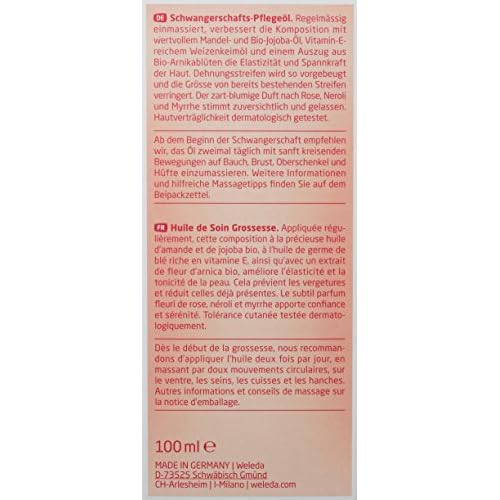 Weleda Stretch Mark Pregnancy Massage Oil, 3.4 Fluid Ounce, Plant Rich Oil with Vitamin E, Sweet Almond, Jojoba and Arnica Oils