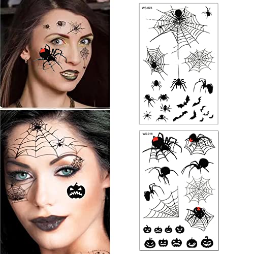 Halloween Tattoos Day of the Dead Temporary Tattoos Face Fake Stickers for Halloween Party Decoration 9sheet Spider Scar Skull Body Makeup Decals