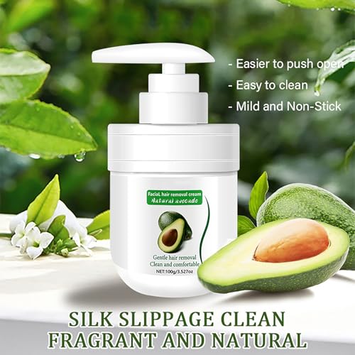 Facial Depilatory Cream, Avocado Facial Hair Removal Cream for Women for Upper Lip and Chin, Moisturizing Facial Hair Remover for Body Sensitive Skin, Gentle and Non-irritating 3.52 FL.OZ