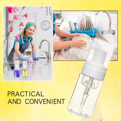 60 Pcs Mini Foam Pump Bottle Bulk 1 oz/ 30 ml Empty Travel Size Plastic Soap Foaming Bottles Small Clear Foaming Soap Dispenser Refillable Mousse Bottles for Lash Shampoo Portable Hand Sanitizer