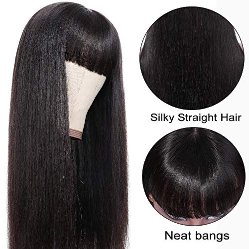 CORDELIA Glueless Wigs Human Hair with Bangs Straight Human Hair Wig with Bangs 150% Density None Lace Front Wigs for Black Women 22inch
