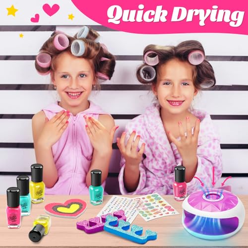 Kids Spa Day Kit for Girls,Girls Foot Spa with Nail Dryer & Bath Bombs,Kids Foot Spa with Music Foot Soak Tub & Nail Polish Set for Girls,Girls Toys Gifts for 6-12,Christmas Birthday Gifts