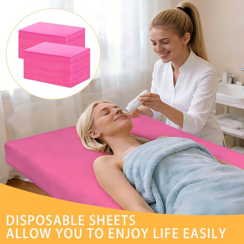 Disposable Bed Sheets 100 Pcs 31" x 71" Massage Table Sheets Non Woven Fabric Pink Bed Sheets Breathable for Meassage Bed Cover for Spa Lash Travel Beauty Salon