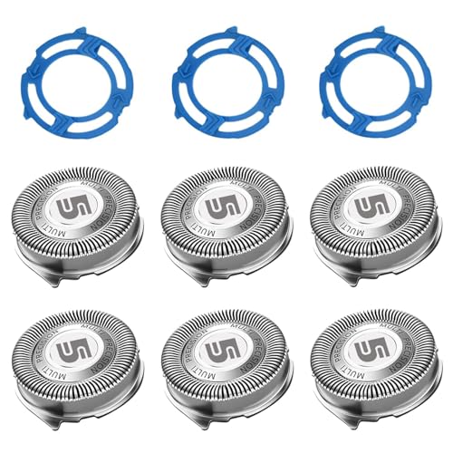 SH50 Replacement Heads with Blade Retaining Rings for Philips Norelco 5000 Series 6-pc Pack