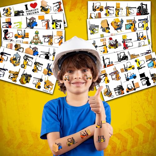 100 PCS Forklift Construction Temporary Tattoos Themed Birthday Party Supplies Decorations Favors Decor Dump Truck Crane Excavator Tattoo Stickers Gifts For Game Boys Girls Classroom School Prizes