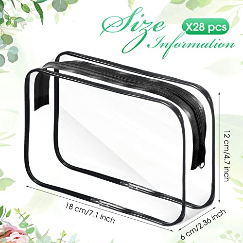Reginary 28 Pieces Clear Cosmetic Makeup Bags with Zipper Bulk Travel Size Plastic Toiletry Carry Pouch Waterproof Portable Transparent Zippered Organizer Case for Women Men Traveling and Organizing