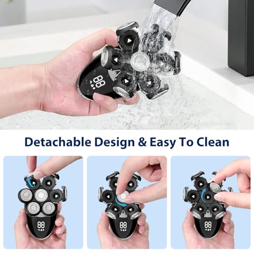 Premium 7D Head Shavers for Bald Men - 5-in-1 Detachable Electric Shaver with Floating Blades, Wet/Dry Waterproof Head Shaving Kit with USB Charging for Ultra-Smooth Shaving Experience
