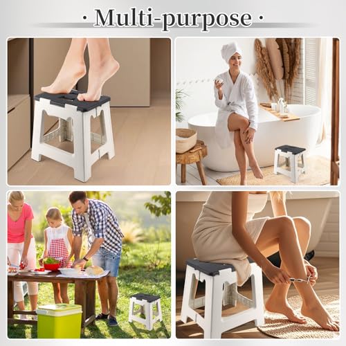 Shower Stool for Shaving Legs, Foot Rest Folding Stool Step with 2 Hooks, Foldable Waterproof Plastic Corner Shower Foot Rest for Pedicure Shave Legs (Gray)