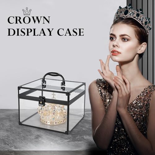 FRENESSA Portable Makeup Case Large Clear Crown Box Cosmetics Display Case Toiletry Organizer Box Transparent Acrylic Artists Train Case Travel Makeup Tools Storage for Vanity Counter Dresser Case