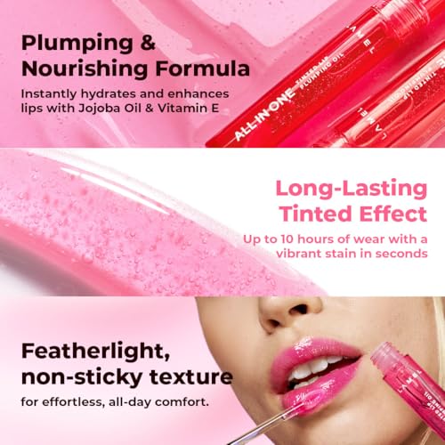Lamel All-in-One Lip Oil - Lightweight, No-Sticky, Tinted, Plumping, Hydrating Lip Gloss - Lip Balm for Day & Night Use, Long-Lasting Lip Stain, Lip Glow Oil, Lip Plumper Tint - Pink Sparkle ¢à402