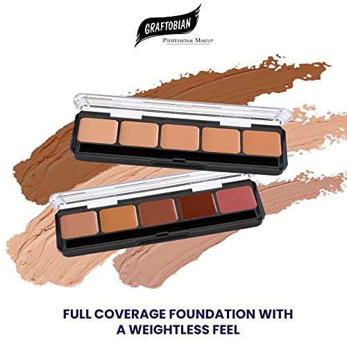 Graftobian HD Glamour Cr?me Foundation Palette (Warm #3) - High Definition 5 Color Makeup Palette, Cream Based Foundation Concealer and Contour Palette, Full Coverage - Medium/Dark Warm Skin Shades