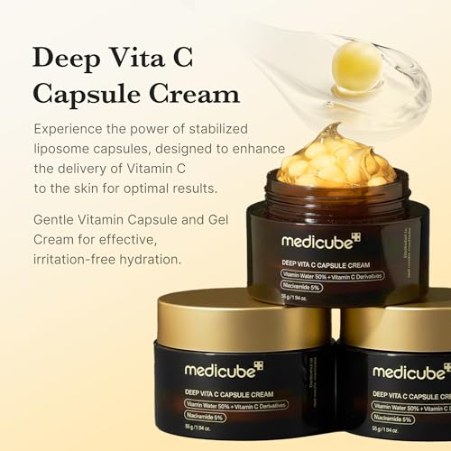medicube Glass Skin Duo for Uneven Skin: Deep Vita C Toner Pads and Deep Vitamin C Golden Capsule Face Moisturizer