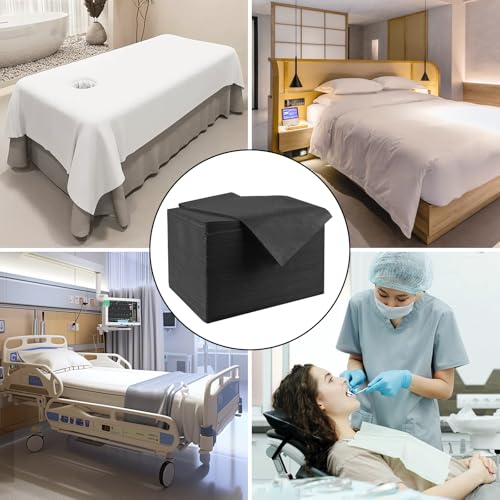 50 Pcs Disposable Massage Table Sheets Black 31" x 71" Non-Woven Fabric Bed Sheets Cover for Spa, Massage, Beauty Salon, Tattoos, Hotels