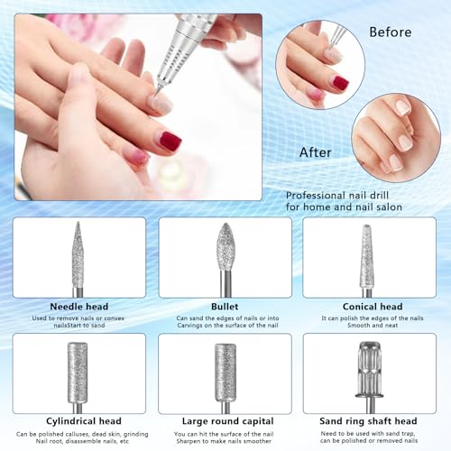 New 2024 Nail Drill Kit - Professional Electric Nail File Machine, 35000 RPM Cordless Rechargeable Nail File with Multiple Drill Bits for Acrylic Nails£¬Salon and Home Use (Gradient Blue)