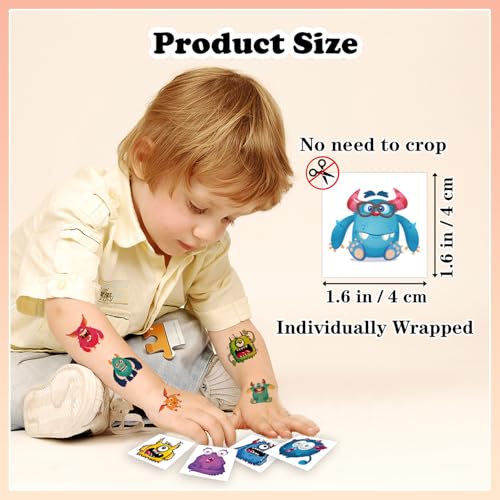 102 PCS Individually Wrapped Monster Temporary Tattoo for kids - Cute Little Monster Temporary for Girls Boy Body Arm Shoulder Cute Tattoos Stickers, Birthday Party Supplies Gifts for Kids